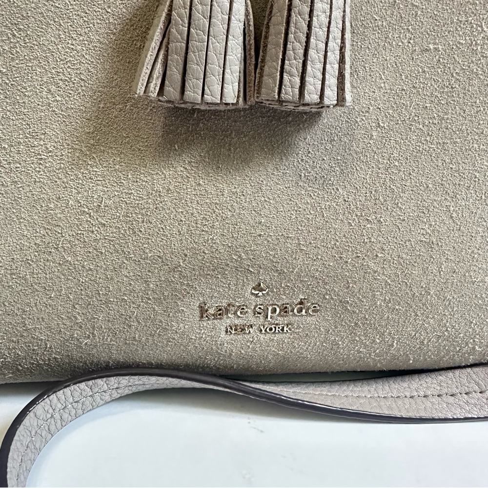 Kate Spade New York gray HAYES SUEDE SMALL SATCHEL crossbody bag - Picture 8 of 11